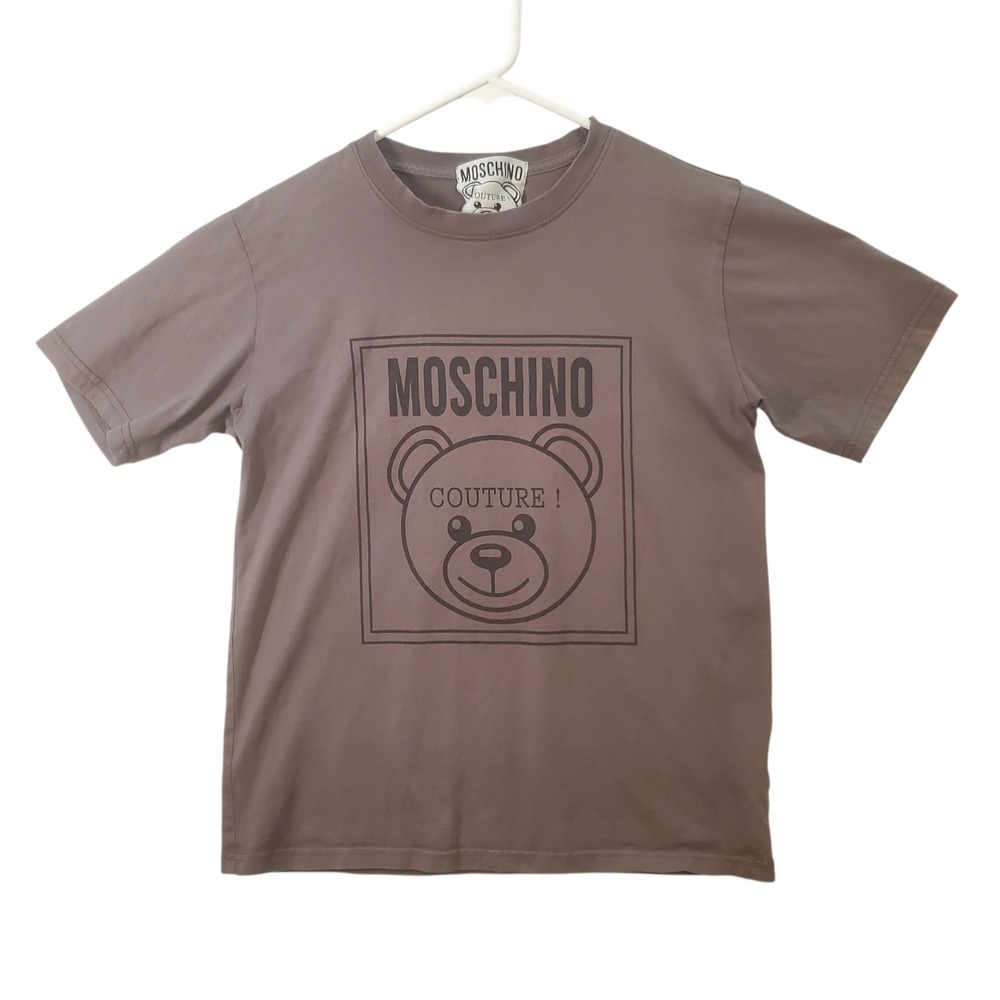 Moschino Couture Mens Teddy Bear Box Logo Graphic T-Shirt Brown Size Medium Tee